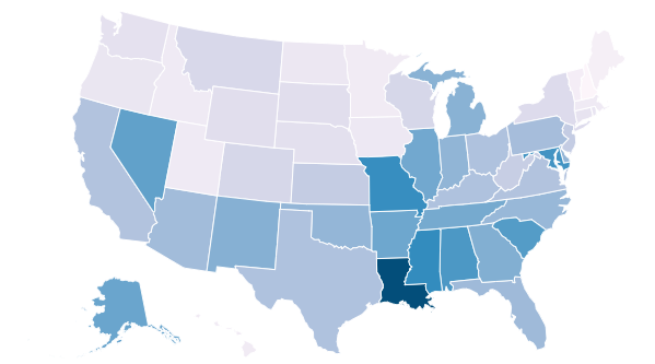 Map of murder rates by state