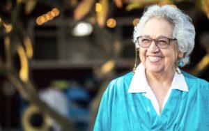 Smiling older woman with glasses