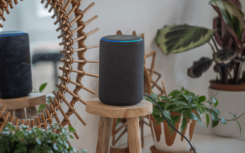 Amazon Echo on stool