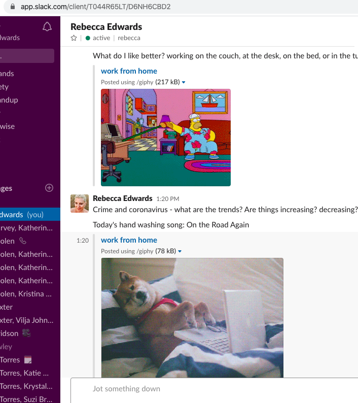 Screen shot of gifs posted in a slack direct message