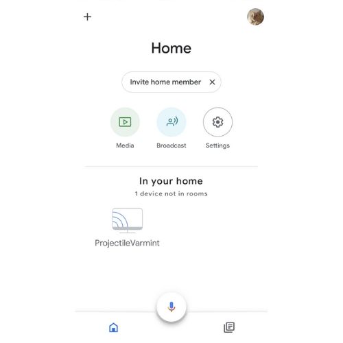 หน้าจอหลักของ Google Home App
