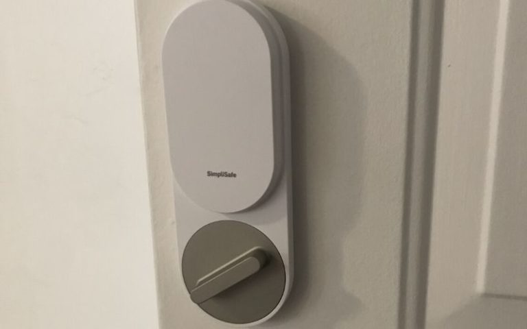 front door with simplisafe smart lock installed