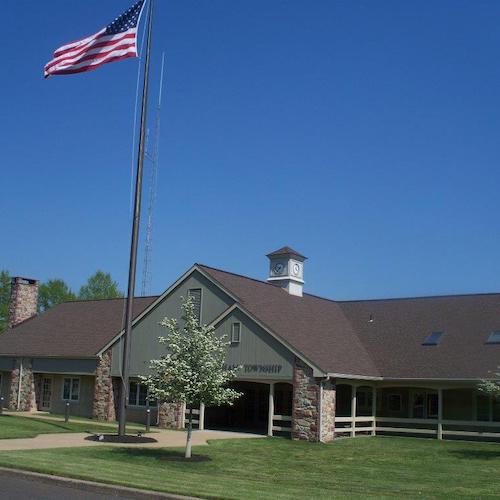 Buckingham Township city building with USA flag in front
