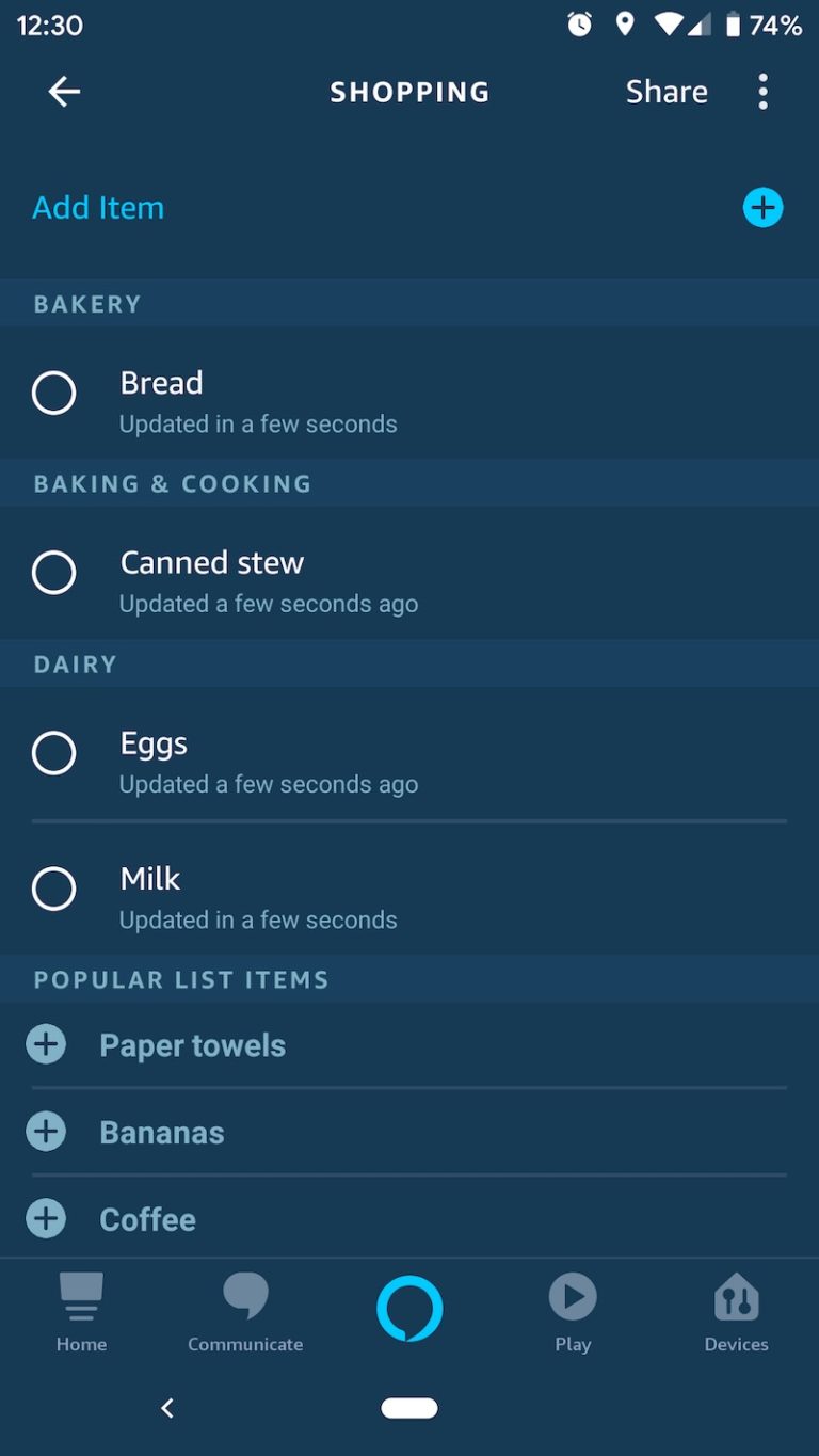 Amazon Alexa shopping list