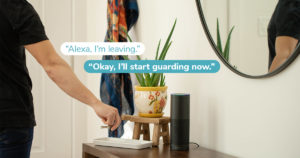 person leaving home telling Alexa to activate Alexa Guard