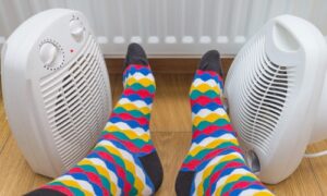 colorful socks between two space heaters
