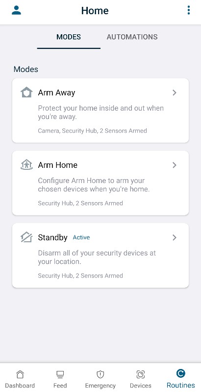 Arlo Secure App arming modes