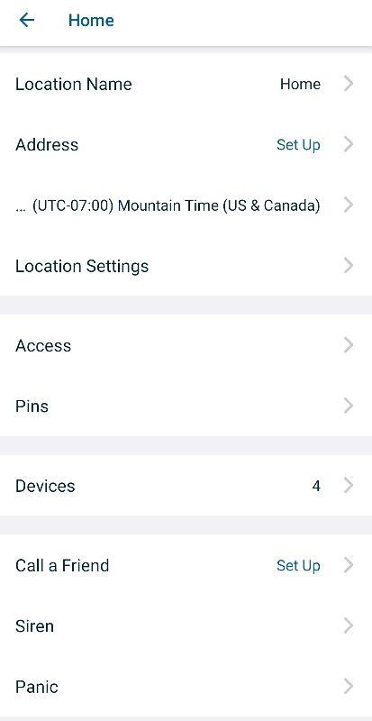 Arlo Secure App location menu