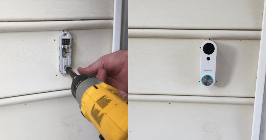 Home security and safety expert Kasey Tross demonstrates how to install the SimpliSafe video doorbell by drilling in the backplate.