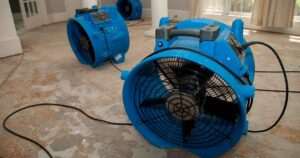 large fans running after a flood in a home