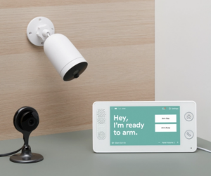 A Cove home security hub and two cameras