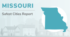 Outline of Missouri with the heading "[STATE] Safest Cities Report