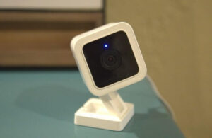 Wyze Cam v3 sitting on a table in our tester's home.