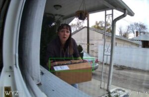 person stealing package on camera