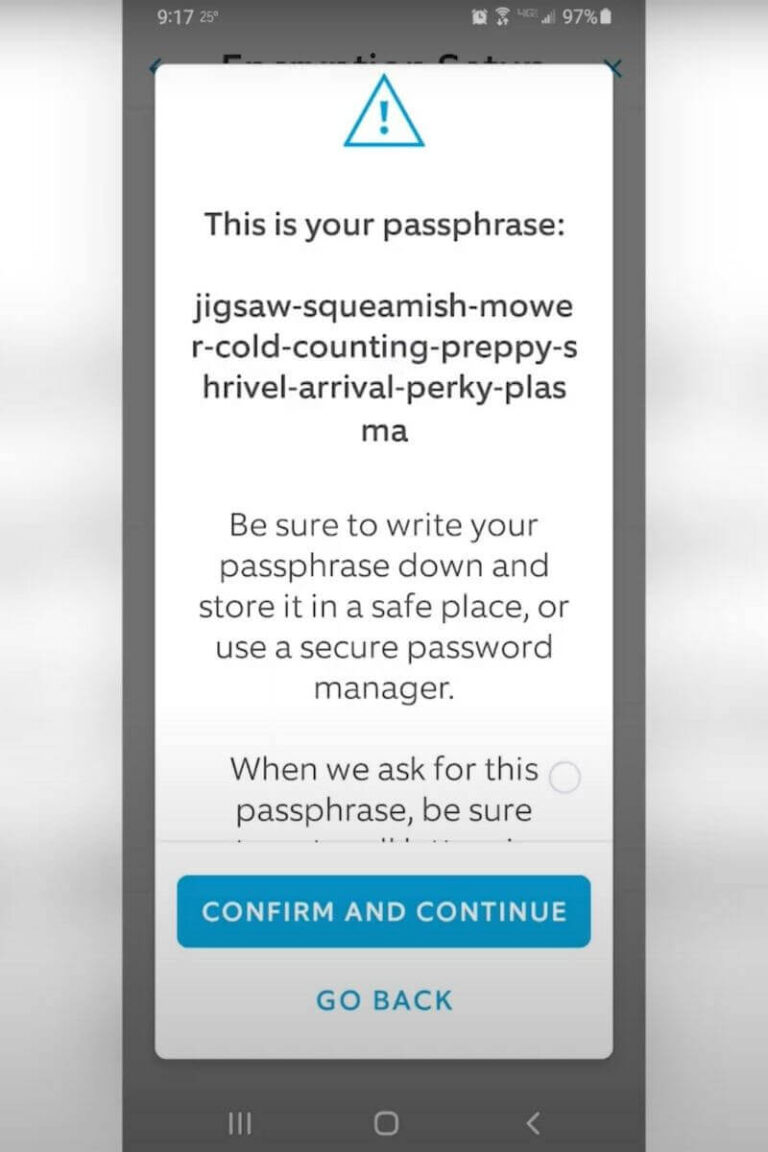 Ring app encryption set up screenshot