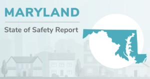 Outline of Maryland with the heading Maryland Safest Cities Report