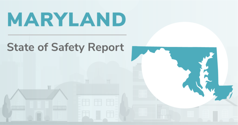 Outline of Maryland with the heading Maryland Safest Cities Report