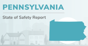 Outline of Pennsylvania with the heading "Pennsylvania Safest Cities Report"