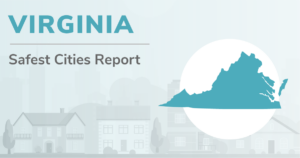 Outline of Virginia with the heading "Virginia Safest Cities Report"