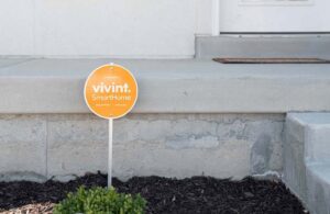 Vivint yard sign in front of house