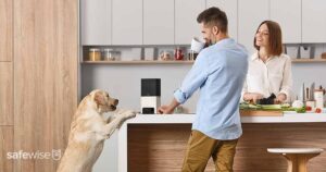 couple-standing-in-kitchen-with-dog
