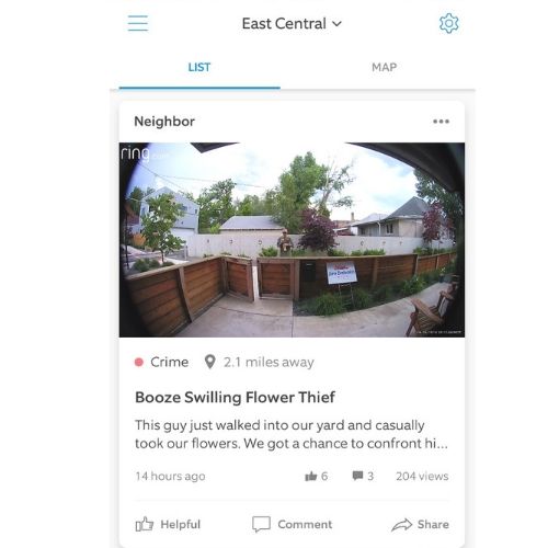 ring doorbell camera screenshot on Neighbors app