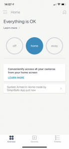 Simplisafe app home screen