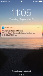 simplisafe notification on phone