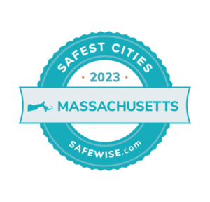 Massachusetts' safest cities badge for 2023.
