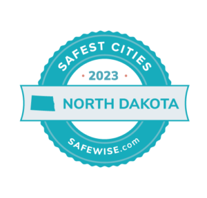North Dakota's safest cities badge.