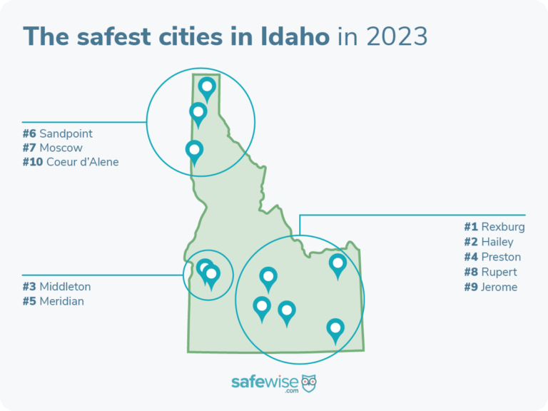 10 Safest Cities in Idaho Map