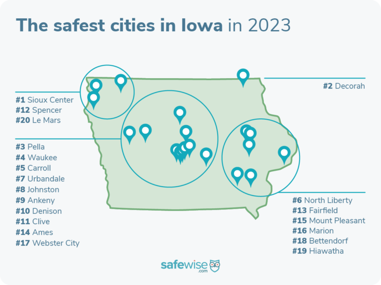 20 Safest Cities in Iowa Map