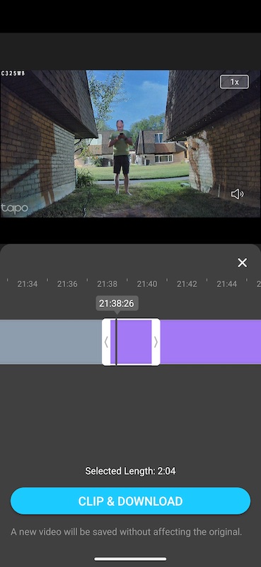 Saving video clips from the C325WB in the Tapo app