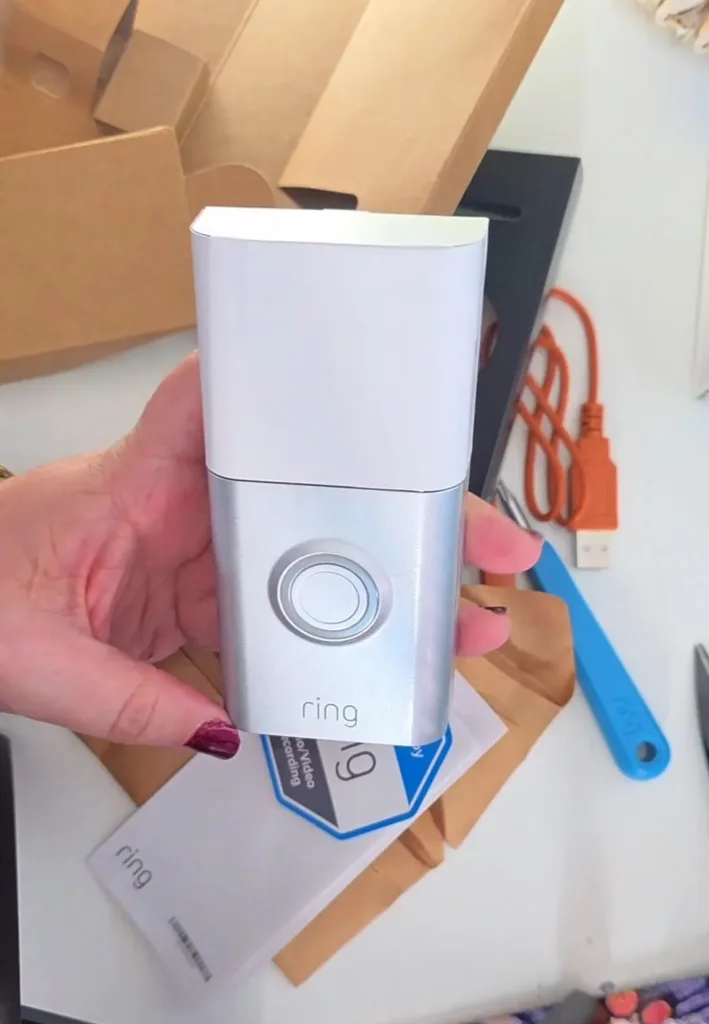The Ring Video Doorbell Plus comes with an orange charging cable.