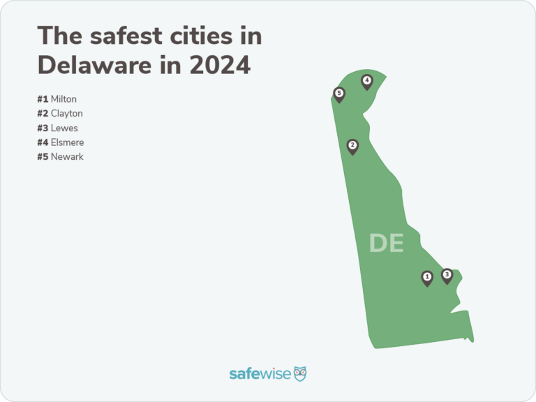 Map of the Safest Cities in Delaware 2024