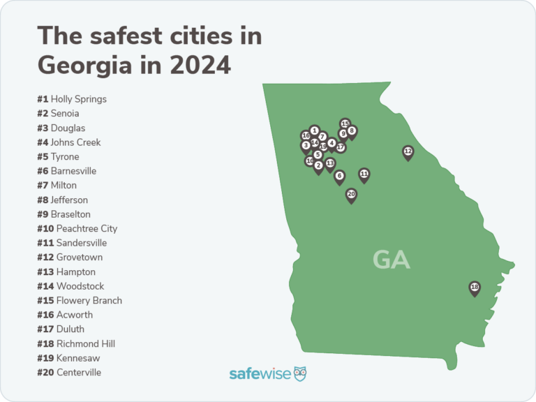 Map of Safest Cities in Georgia 2024