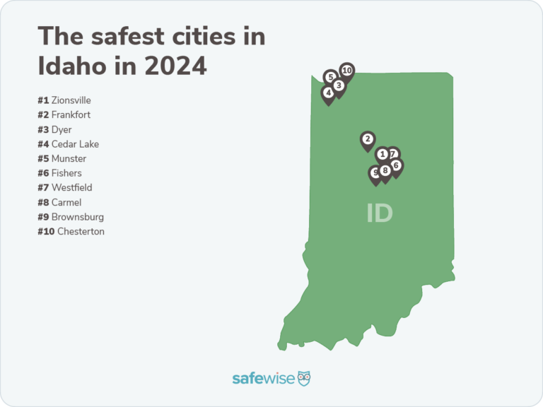 Map of Safest Cities in Indiana 2024