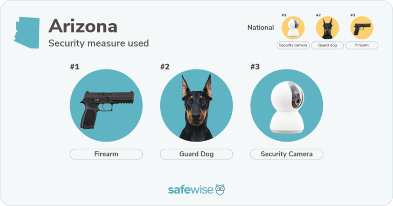 Security measures used most in Arizona: firearms, guard dogs, security cameras.