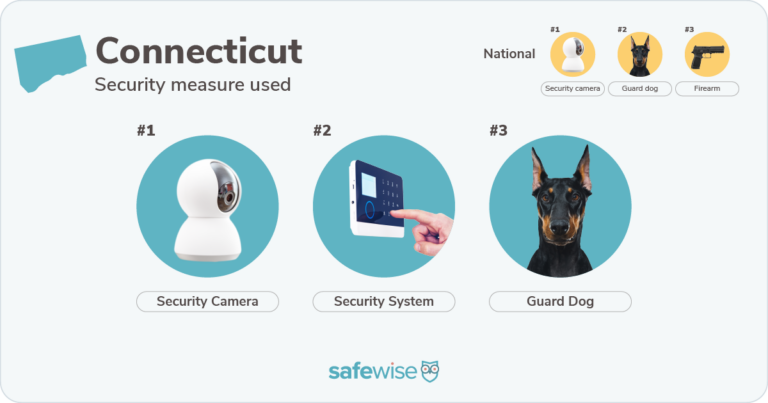 Security measures used most in Connecticut: security cameras, security systems, guard dogs