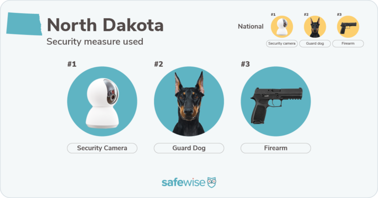 Security measures used most in North Dakota: security cameras, guard dogs, firearms.