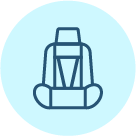 Baby car seat Icon on a celeste blue color circle
