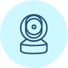Security camera Icon on a celeste blue color circle