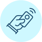 Hand pushing a button icon on a celeste blue color circle