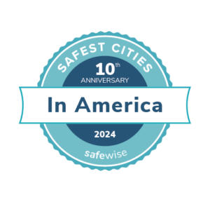 10th anniversary badge for safest cities in America