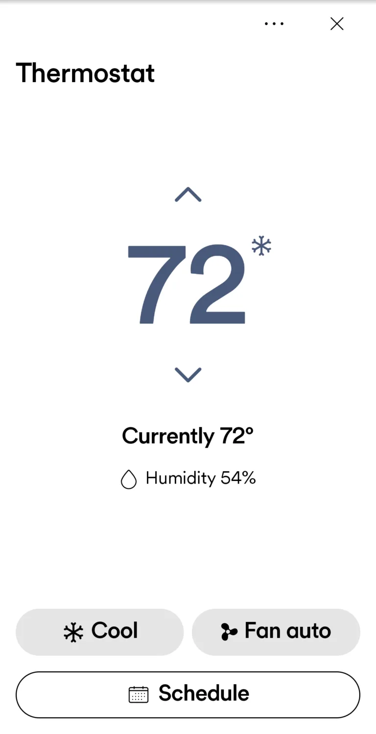 Vivint app thermostat screen.