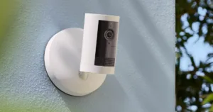 Ring's new Outdoor Cam Plus mounted on a wall.