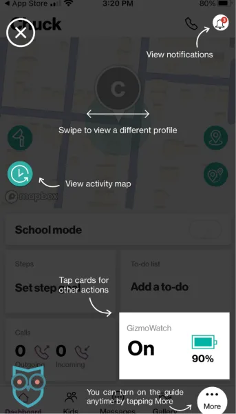 Tutorial screen on GizmoHub app