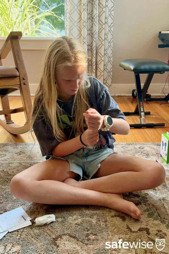 Putting on the myFirst Fone R2 kids smartwatch for the first time.