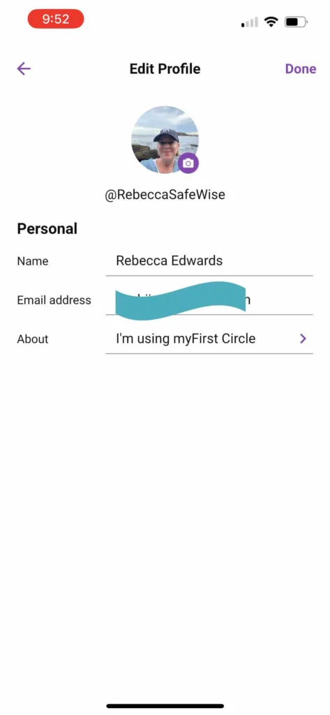 Screenshot of myFirst Circle "Edit profile" screen.
