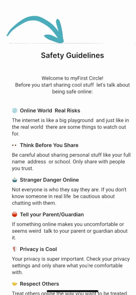 A screenshot of myFirst Circle's safety guidelines.
